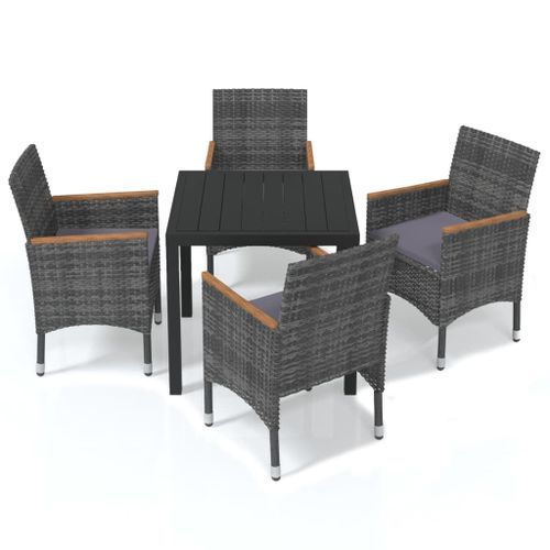 Mobilier à dîner de jardin et coussins 5pcs Résine tressée Gris - Photo n°2; ?>