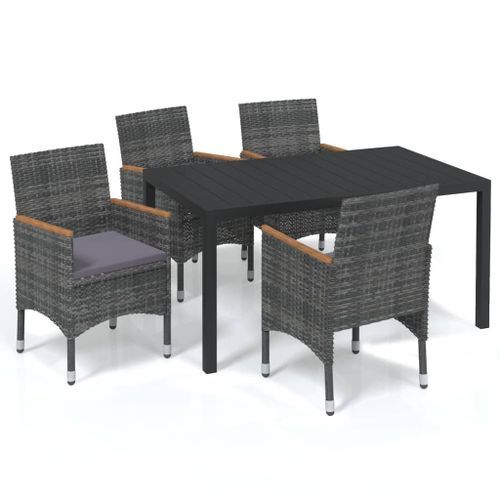 Mobilier à dîner de jardin et coussins 5pcs Résine tressée Gris - Photo n°2; ?>