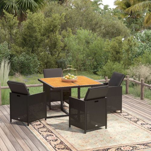 Mobilier à dîner de jardin et coussins 5pcs Résine tressée Noir 3 - Photo n°2; ?>