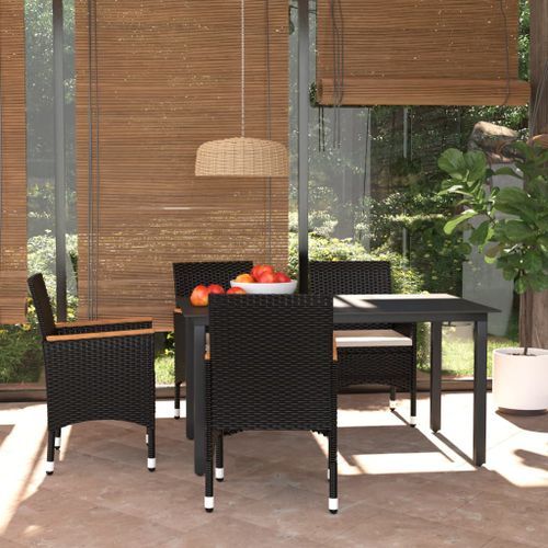 Mobilier à dîner de jardin et coussins 5pcs Résine tressée Noir 20 - Photo n°2; ?>