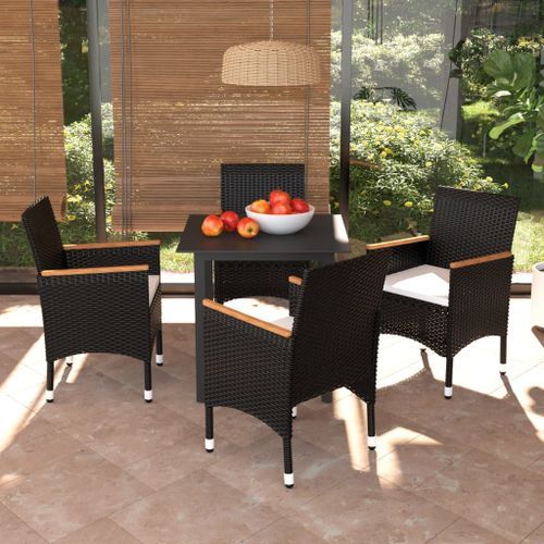 Mobilier à dîner de jardin et coussins 5pcs Résine tressée Noir 19 - Photo n°2; ?>