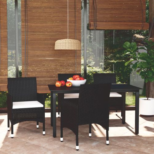 Mobilier à dîner de jardin et coussins 5pcs Résine tressée Noir 16 - Photo n°2; ?>