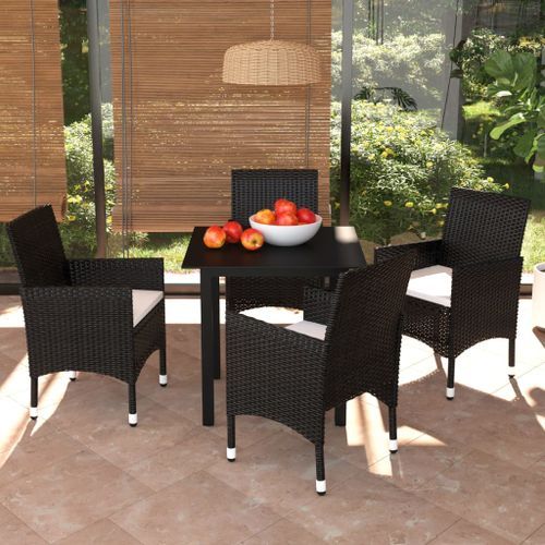 Mobilier à dîner de jardin et coussins 5pcs Résine tressée Noir 15 - Photo n°2; ?>