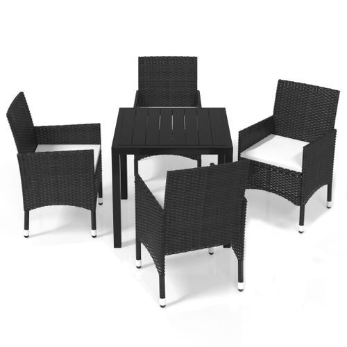 Mobilier à dîner de jardin et coussins 5pcs Résine tressée Noir - Photo n°2; ?>