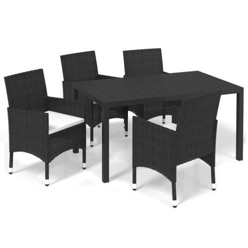 Mobilier à dîner de jardin et coussins 5pcs Résine tressée Noir - Photo n°2; ?>