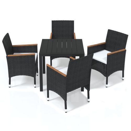 Mobilier à dîner de jardin et coussins 5pcs Résine tressée Noir - Photo n°2; ?>