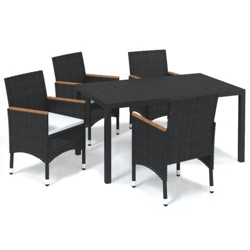 Mobilier à dîner de jardin et coussins 5pcs Résine tressée Noir - Photo n°2; ?>