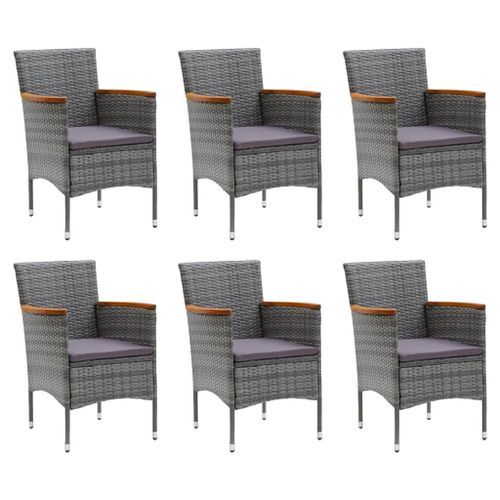 Mobilier à dîner de jardin et coussins 7pcs Résine tressée Gris 5 - Photo n°3; ?>