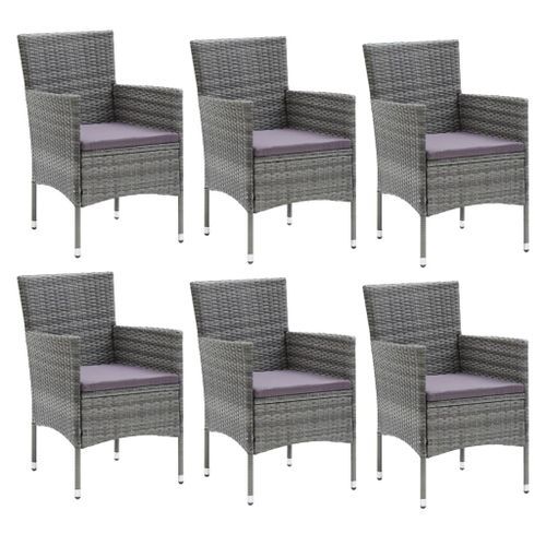 Mobilier à dîner de jardin et coussins 7pcs Résine tressée Gris 3 - Photo n°3; ?>