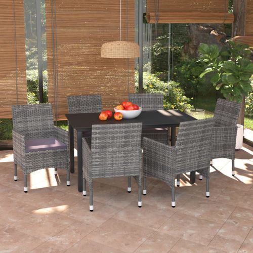 Mobilier à dîner de jardin et coussins 7pcs Résine tressée Gris 2 - Photo n°2; ?>