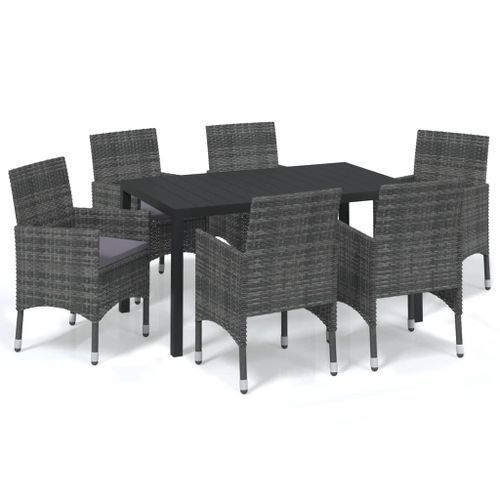 Mobilier à dîner de jardin et coussins 7pcs Résine tressée Gris - Photo n°2; ?>