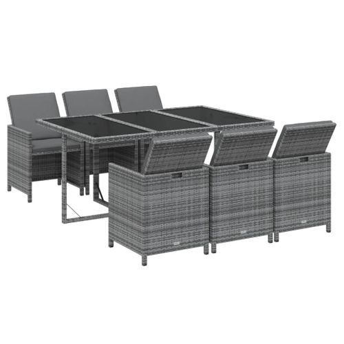 Mobilier à dîner de jardin et coussins 7pcs Résine tressée Gris - Photo n°3; ?>