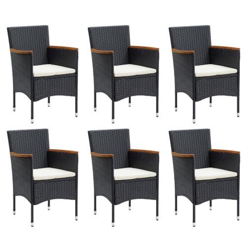 Mobilier à dîner de jardin et coussins 7pcs Résine tressée Noir 4 - Photo n°3; ?>