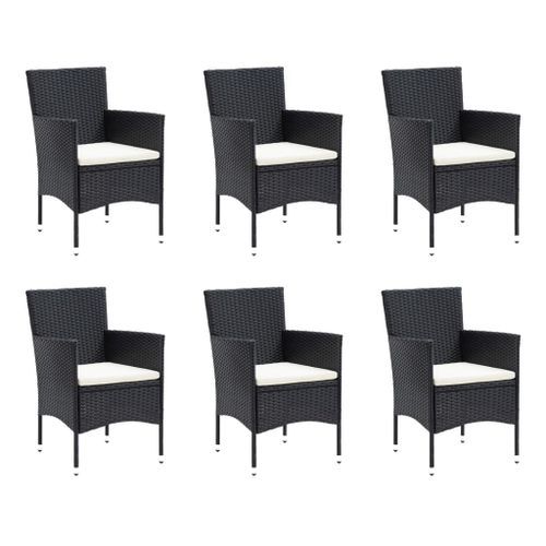 Mobilier à dîner de jardin et coussins 7pcs Résine tressée Noir 3 - Photo n°3; ?>