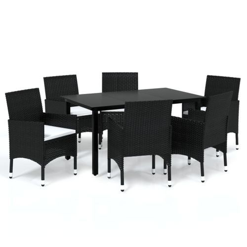 Mobilier à dîner de jardin et coussins 7pcs Résine tressée Noir - Photo n°2; ?>