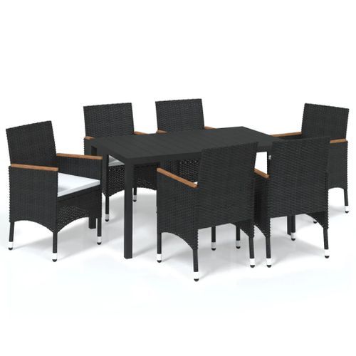 Mobilier à dîner de jardin et coussins 7pcs Résine tressée Noir - Photo n°2; ?>