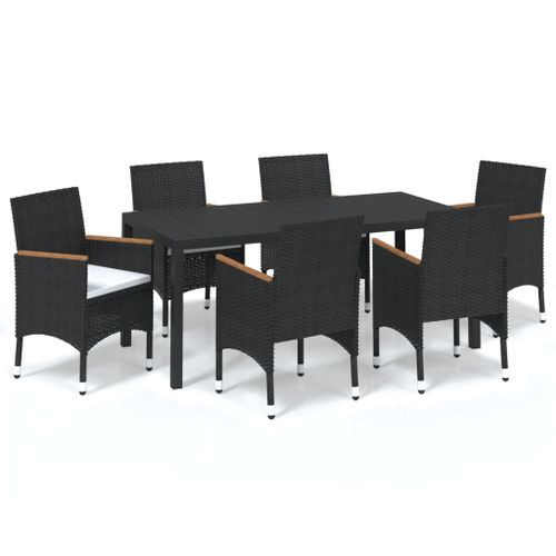 Mobilier à dîner de jardin et coussins 7pcs Résine tressée Noir - Photo n°2; ?>