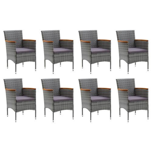 Mobilier à dîner de jardin et coussins 9pcs Résine tressée Gris 2 - Photo n°3; ?>