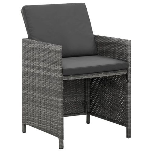 Mobilier à dîner de jardin et coussins 9pcs Résine tressée Gris 3 - Photo n°3; ?>