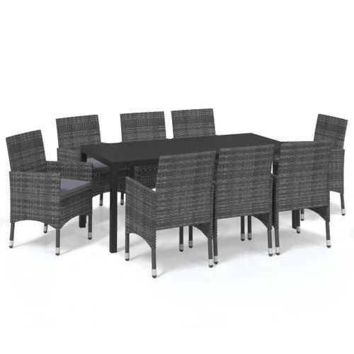 Mobilier à dîner de jardin et coussins 9pcs Résine tressée Gris - Photo n°2; ?>