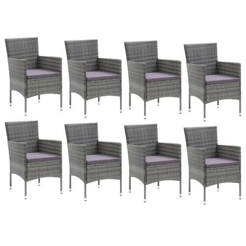 Mobilier à dîner de jardin et coussins 9pcs Résine tressée Gris - Photo n°3; ?>