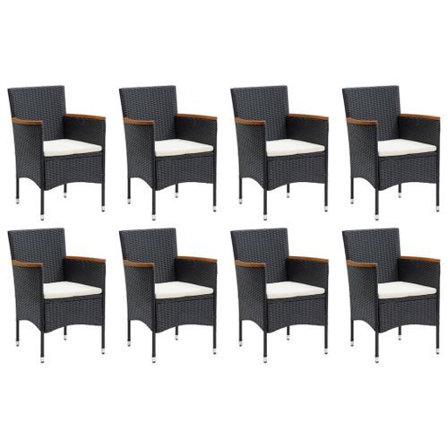 Mobilier à dîner de jardin et coussins 9pcs Résine tressée Noir 4 - Photo n°3; ?>