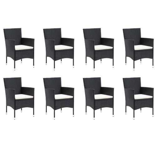 Mobilier à dîner de jardin et coussins 9pcs Résine tressée Noir 5 - Photo n°3; ?>