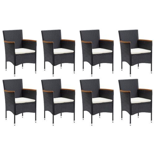 Mobilier à dîner de jardin et coussins 9pcs Résine tressée Noir 2 - Photo n°3; ?>