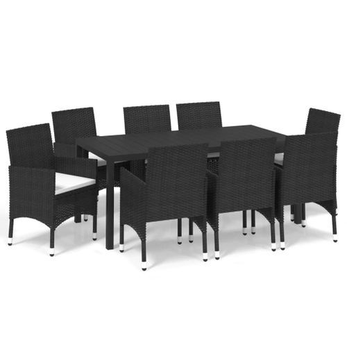 Mobilier à dîner de jardin et coussins 9pcs Résine tressée Noir - Photo n°2; ?>