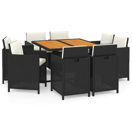 Mobilier à dîner de jardin et coussins 9pcs Résine tressée Noir - Photo n°2; ?>