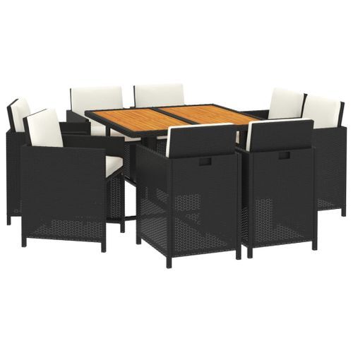 Mobilier à dîner de jardin et coussins 9pcs Résine tressée Noir - Photo n°3; ?>