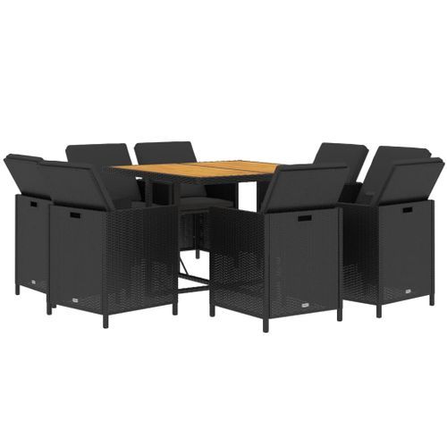 Mobilier à dîner de jardin et coussins 9pcs Résine tressée Noir - Photo n°3; ?>