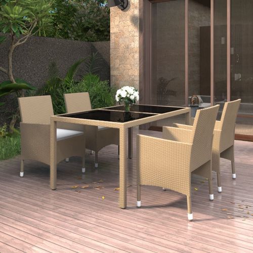 Mobilier à dîner jardin 5 pcs Résine tressée verre trempé Beige - Photo n°2; ?>