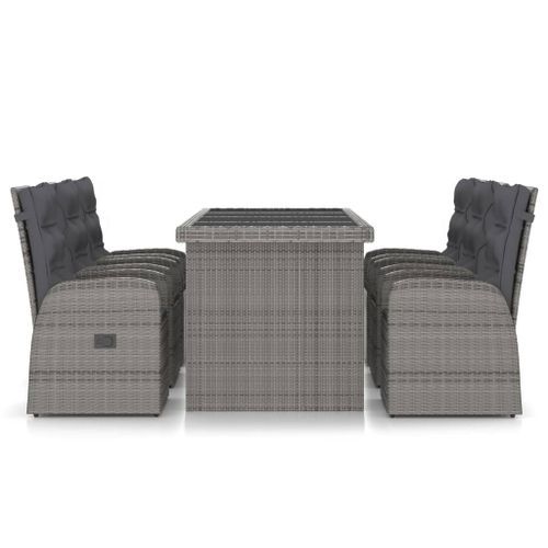 Mobilier à dîner jardin 7 pcs avec coussins Résine tressée Gris - Photo n°2; ?>