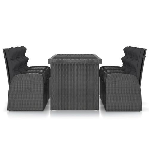 Mobilier à dîner jardin 7 pcs avec coussins Résine tressée Noir 2 - Photo n°2; ?>