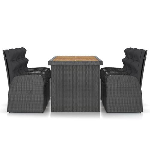 Mobilier à dîner jardin 7 pcs avec coussins Résine tressée Noir 3 - Photo n°2; ?>