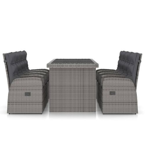 Mobilier à dîner jardin 9 pcs avec coussins Résine tressée Gris - Photo n°2; ?>