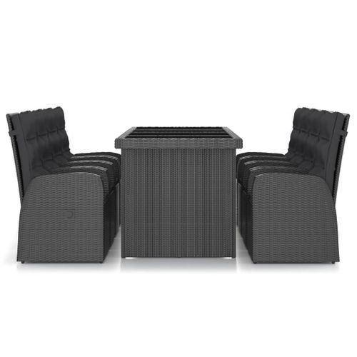 Mobilier à dîner jardin 9 pcs avec coussins Résine tressée Noir 2 - Photo n°2; ?>