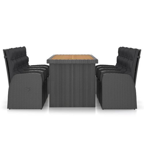 Mobilier à dîner jardin 9 pcs avec coussins Résine tressée Noir - Photo n°2; ?>