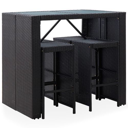 Mobilier de bar d'extérieur 5 pcs Résine tressée et verre Noir - Photo n°2; ?>