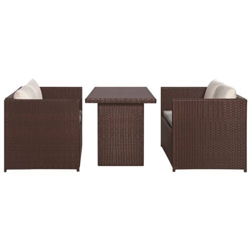 Mobilier de bistro 3 pcs avec coussins Résine tressée Marron 2 - Photo n°3; ?>