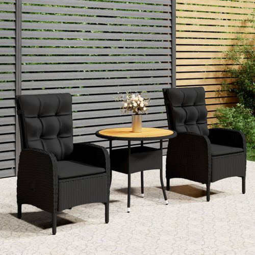 Mobilier de bistro de jardin 3 pcs Résine tressée Noir - Photo n°2; ?>