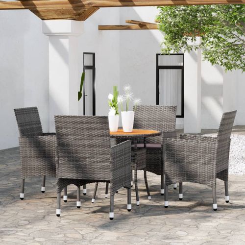 Mobilier de salle à manger de jardin 5 pcs Résine tressée Gris - Photo n°2; ?>