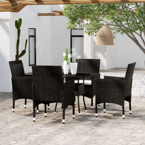 Mobilier de salle à manger de jardin 5 pcs Résine tressée Noir - Photo n°2; ?>