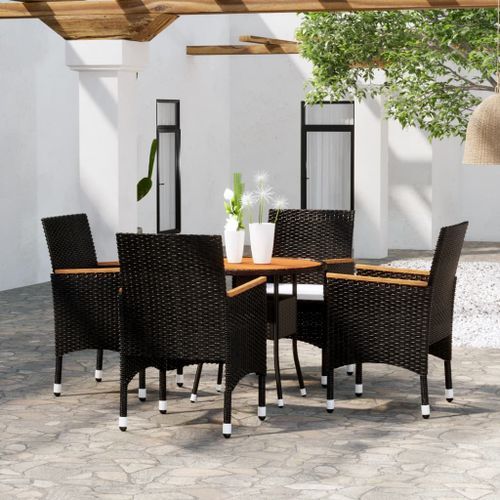 Mobilier de salle à manger de jardin 5 pcs Résine tressée Noir 2 - Photo n°2; ?>