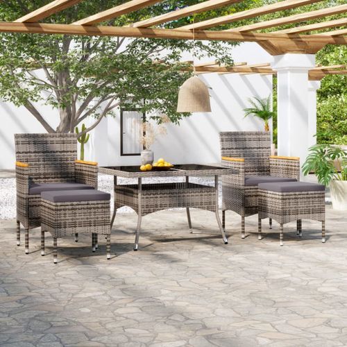 Mobilier dîner jardin 5 pcs Résine tressée et verre trempé Gris - Photo n°2; ?>