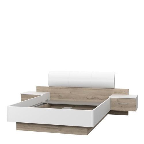 MOROLLA Lit 140x190 cm avec 2 chevets + tete de lit en simili - Blanc - Photo n°2; ?>