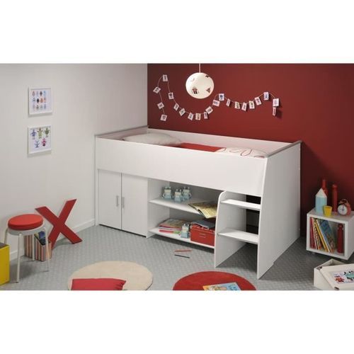 MOVIE Lit combiné enfant 90x200 cm avec sommier - Style Contemporain - Décor blanc - L 200 x l 90 cm - Photo n°2; ?>