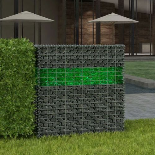 Mur de gabion avec pierres de verre et lampe LED 100x30x100 cm - Photo n°2; ?>