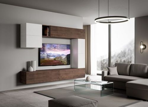 Mur TV design blanc et noyer Luxa L 268 cm - 8 pièces - Photo n°3; ?>